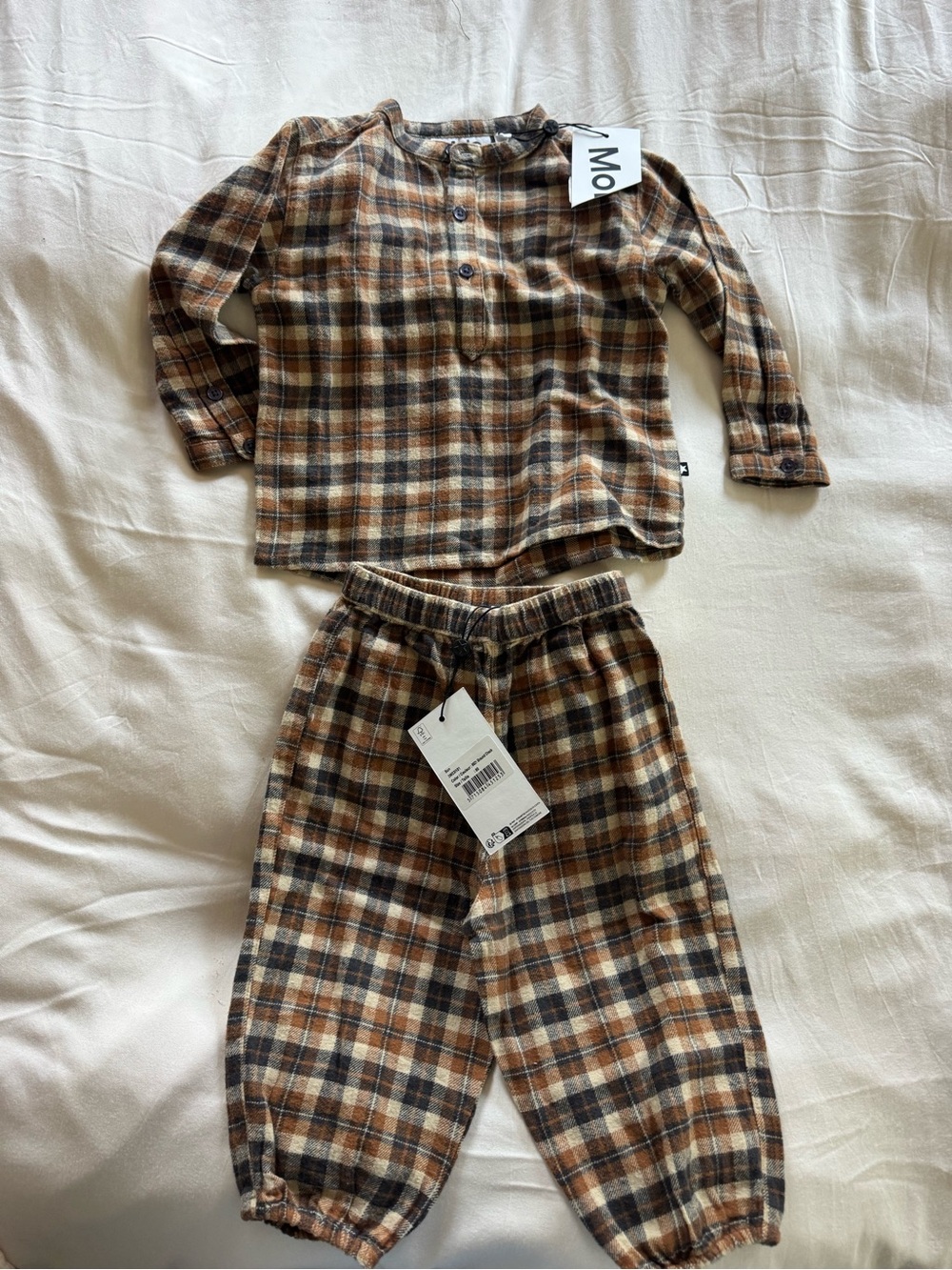 NWT Molo boy Brown Plaid Flannel Set